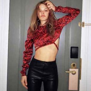 Zara red animal print top xs